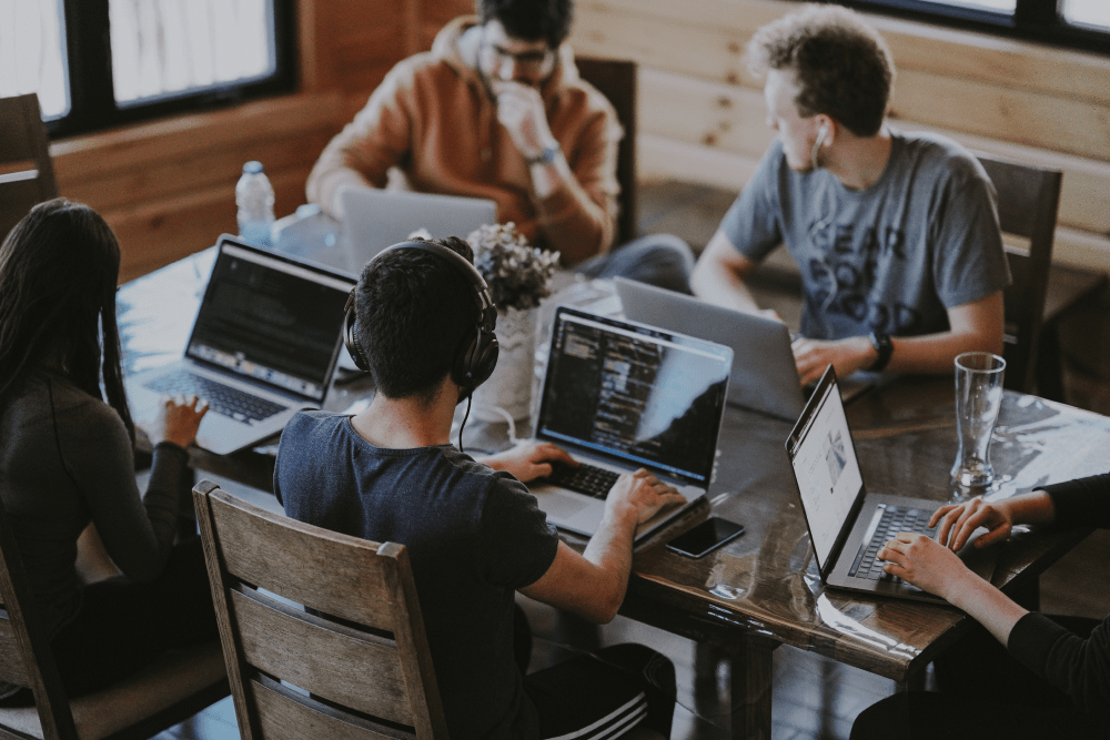 Students working at a desk.