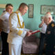 Admiral Viktor Liina Congratulates Submarine Veteran Vladimir Meister on Navy Day