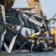 Salvors use a heavy lift sheerleg crane ship, the Chesapeake 1000, to remove wreckage from the Francis Scott Key Bridge collapse, Baltimore Harbor, Md., April 29, 2024.