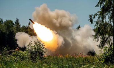 The Army’s Task Force Voit High Mobility Artillery Rocket System of the 1st Cavalry Division fires a rocket during a platoon live-fire qualification on Camp Tapa, Estonia, June 27,