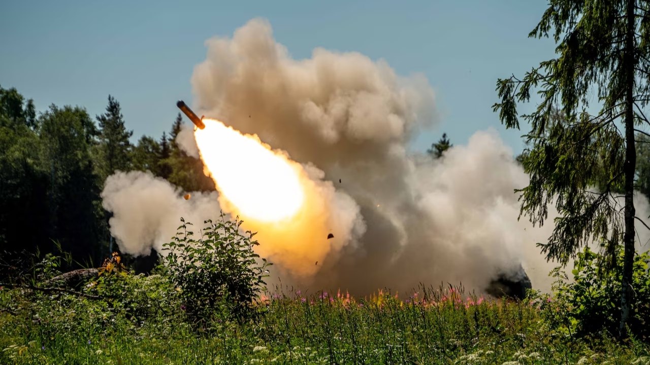 The Army’s Task Force Voit High Mobility Artillery Rocket System of the 1st Cavalry Division fires a rocket during a platoon live-fire qualification on Camp Tapa, Estonia, June 27,