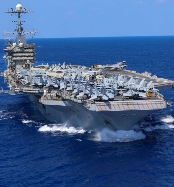 The Nimitz-class aircraft carrier USS Harry S. Truman (CVN 75), conducts a vertical replenishment-at-sea, Aug. 16.