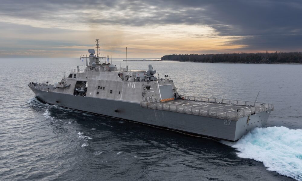 USS Nantucket transits the Menominee River.