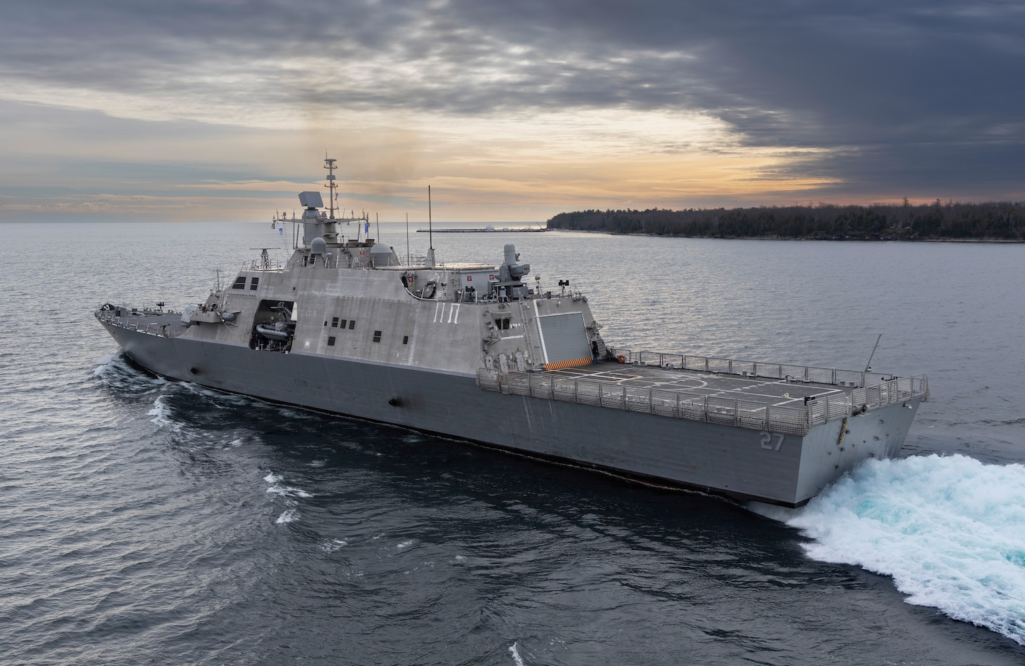 USS Nantucket transits the Menominee River.