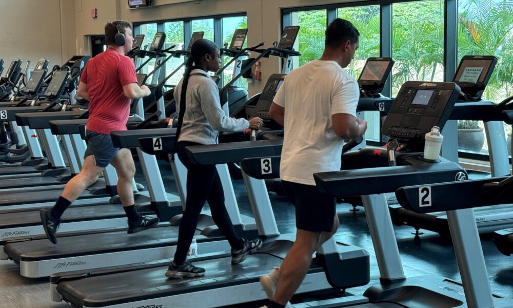 Gym goers run on new treadmills at the JBPHH Fitness Center.