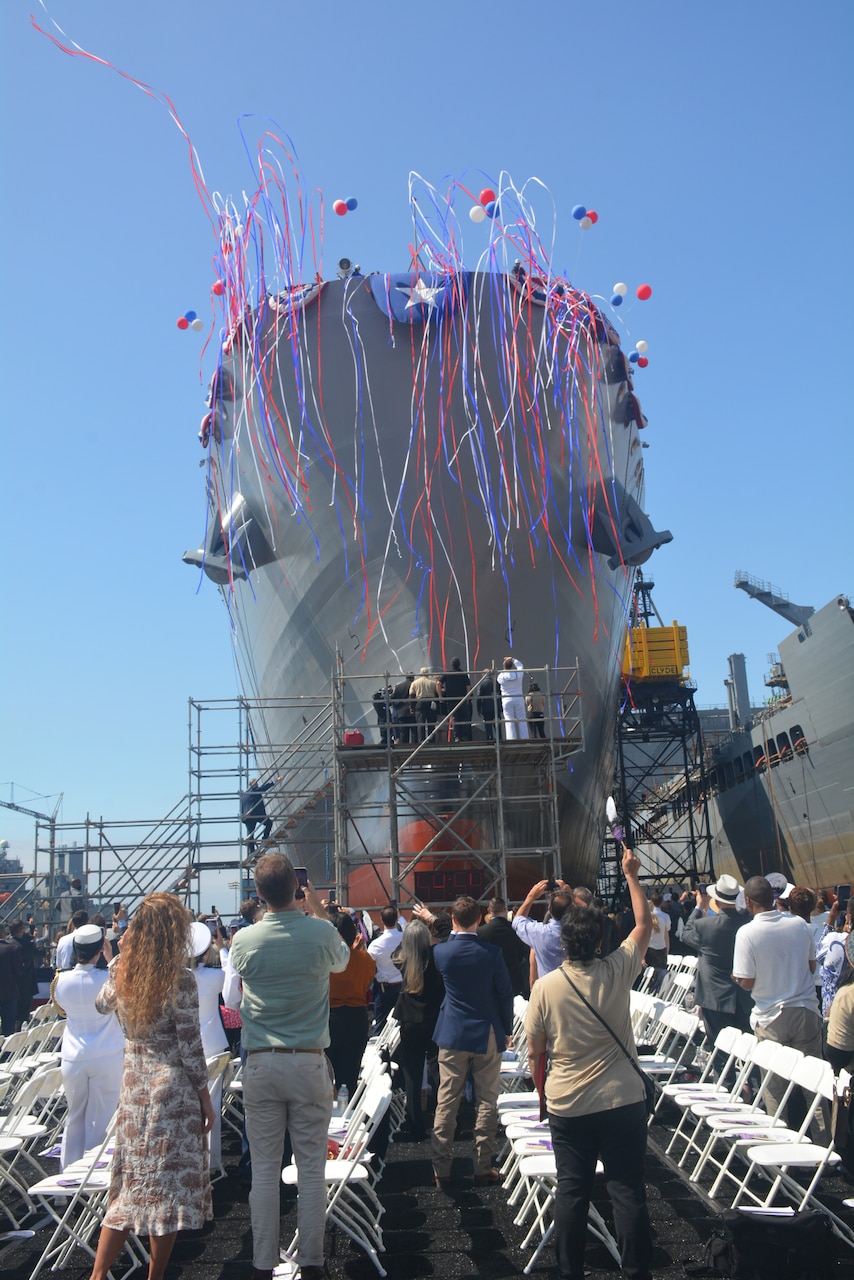 USNS Lucy Stone (T-AO 209) is christened in San Diego.