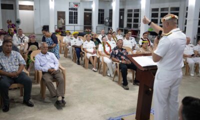 Rear Adm. Brent DeVore, delivers remarks during the closing ceremony for Pacific Partnership 2024-2 in Kosrae, Federated States of Micronesia.