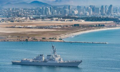 USS Preble (DDG 88) departs San Diego Harbor as part of a homeport change in the Pacific.