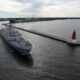 The future USS Beloit (LCS 29) is photographed underway heading out to sea.