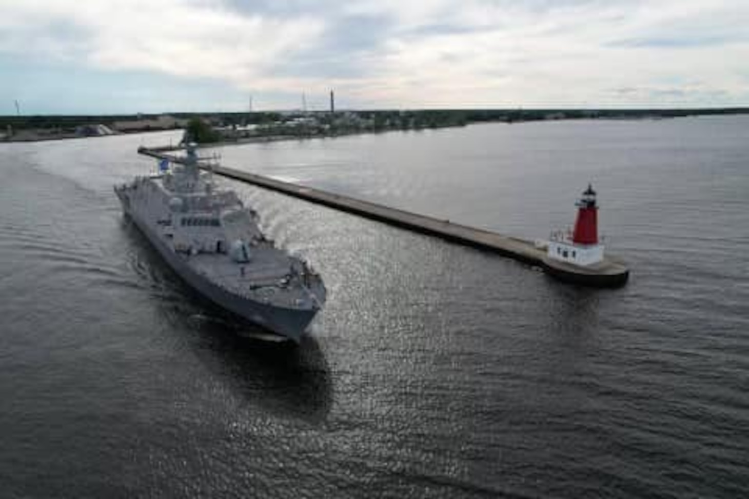 The future USS Beloit (LCS 29) is photographed underway heading out to sea.