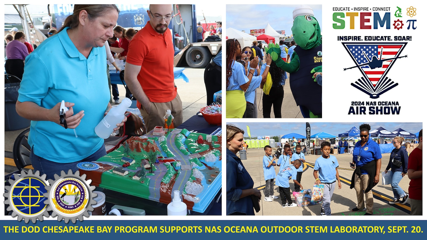 Naval Facilities Engineering Systems Command Mid-Atlantic Environmental and Department of Defense Chesapeake Bay Program volunteers support the Naval Air Station Oceana Air Show and Outdoor STEM Laboratory.