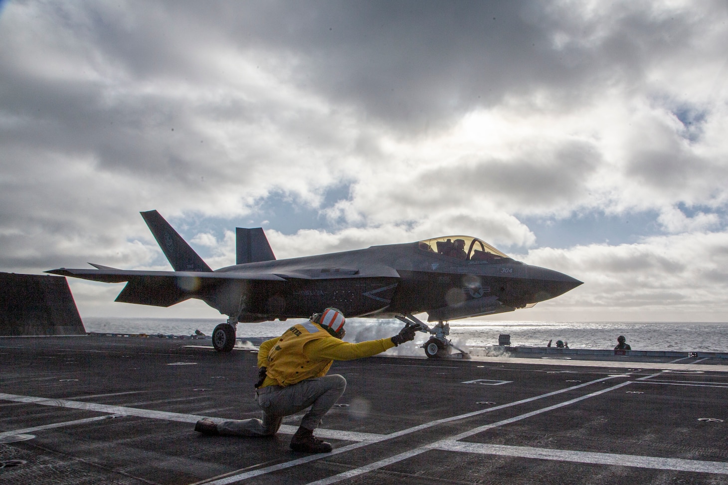 VMFA-314 launch and recover F-35C as during carrier qualifications aboard USS Abraham Lincoln (CVN 72).