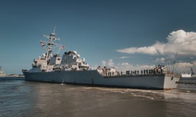 The Arleigh Burke-class guided missile destroyer USS The Sullivans (DDG 68) departs Mayport, Fla. for a scheduled deployment to the U.S. 5th Fleet area of operations. U.S. 5th Fleet encompasses about 2.5 million square miles of water area and includes the Arabian Gulf, Gulf of Oman, Red Sea and parts of the Indian Ocean. (U.S. Navy photo by Mass Communication Specialist 2nd Class Alexa H. Trafton)