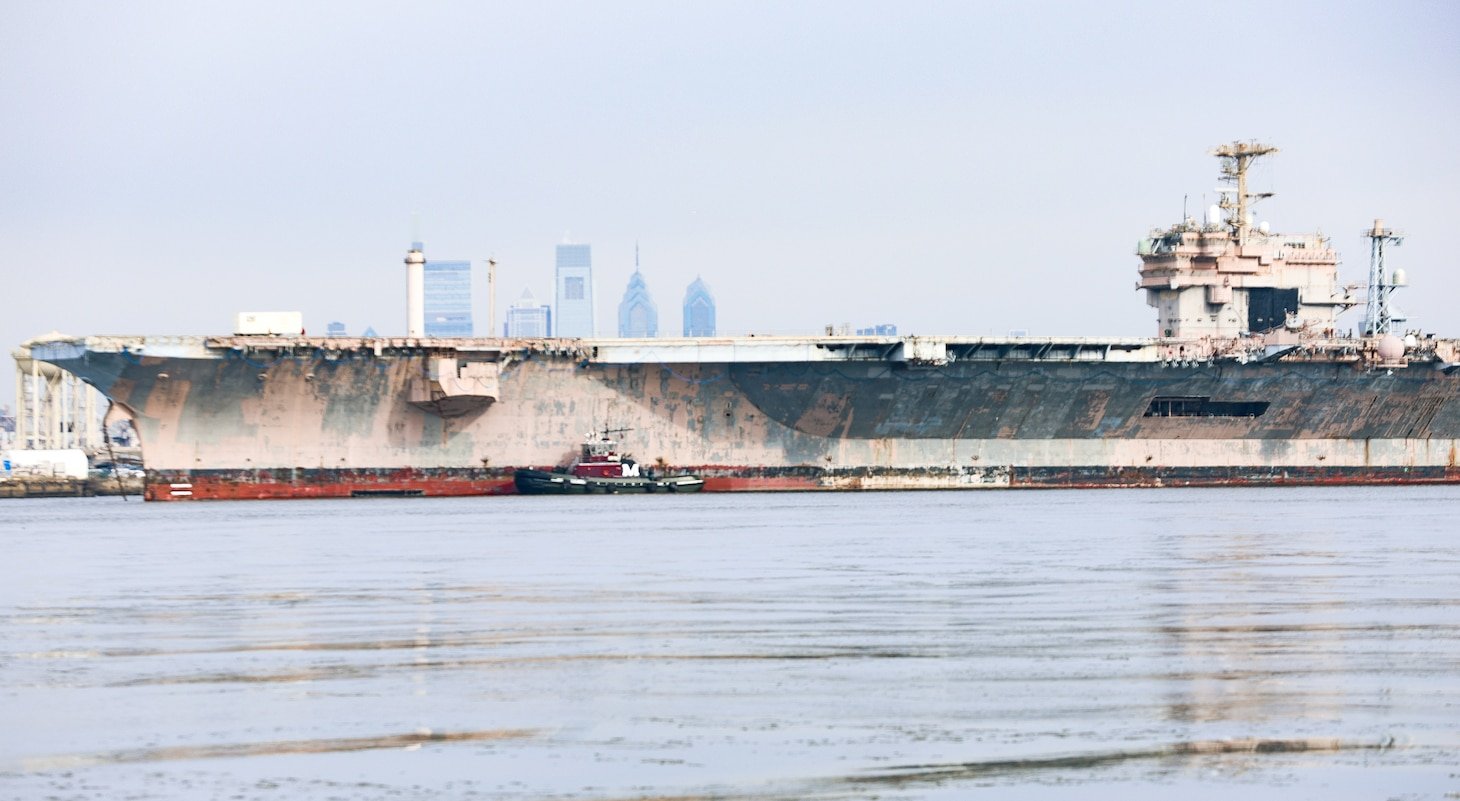 The ex-John F. Kennedy (CV 67) began its final journey this morning as it departed from the U.S. Navy’s Inactive Ships Maintenance Facility in Philadelphia, PA for transit to Brownsville, Texas where it will be dismantled.