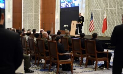 U.S. Navy Vice Adm. George Wikoff, commander of U.S. Naval Forces Central Command and U.S. 5th Fleet, delivers final remarks during the closing ceremony of International Maritime Exercise (IMX) 2025 in Manama, Bahrain.